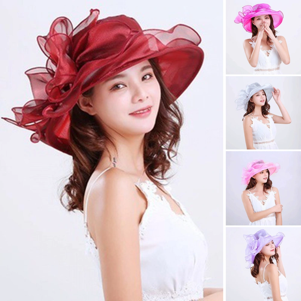 Women Church Cap Wide Brim Bow Foldable Adjustable Anti Sun Hat for Beach