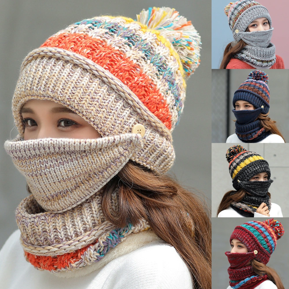 3Pcs Hat Multicolor Warm Woolen Yarn Cable Knit Hat for Skiing