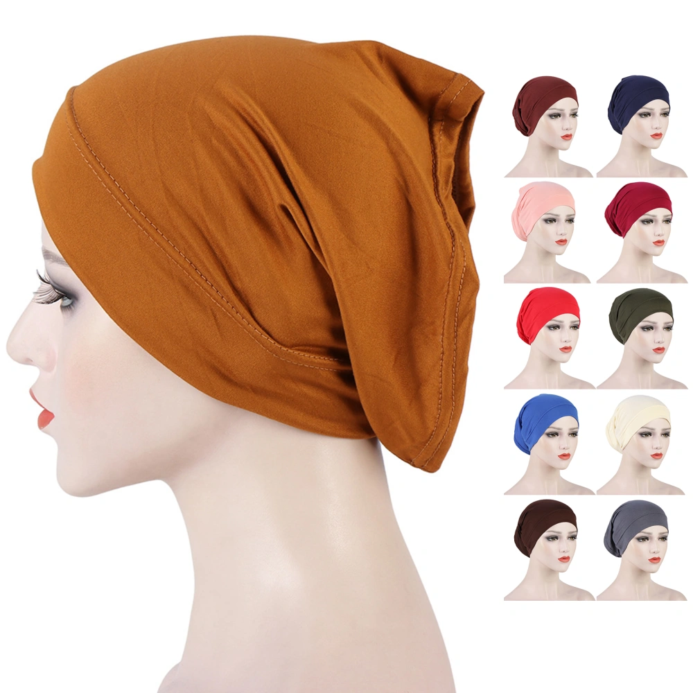 Turban Hat Solid Color Stretchy Lady Smooth Breathable Under Scarf for Daily Wear