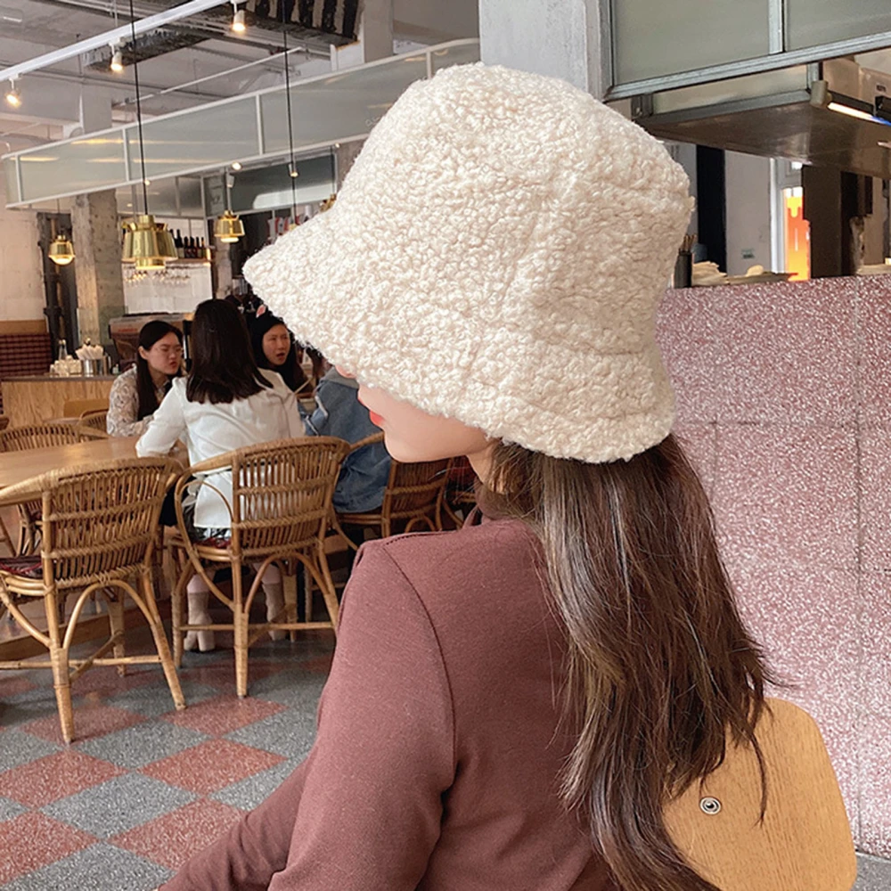 Wide Brim Sunscreen Warm Bucket Hat Women Solid Color Stretchy Plush Fisherman Cap Fashion Accessories