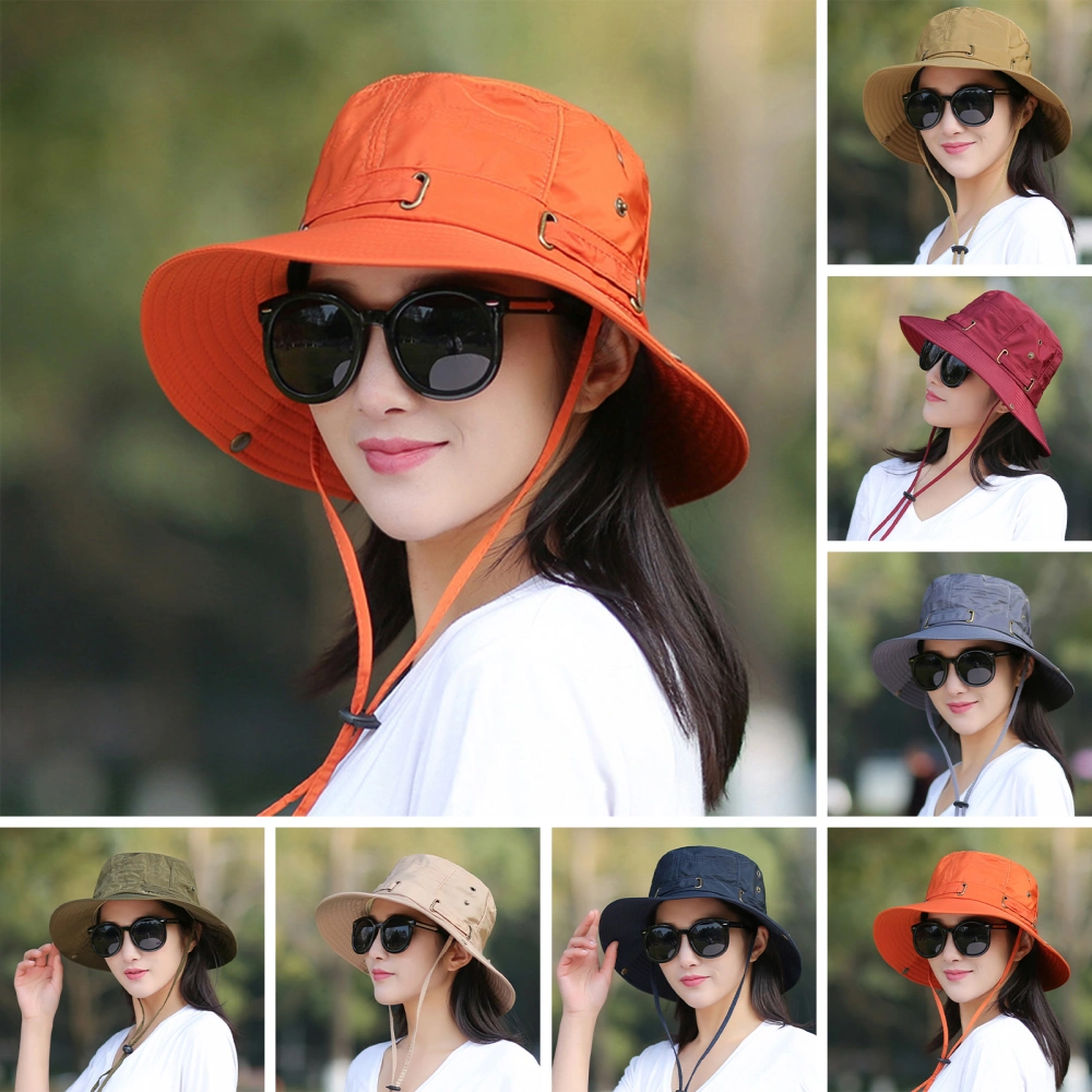 Women Hat Solid Color Fasten String Wear-resistant Round Shape Sunscreen Lady Sun Cap Outdoor Hat