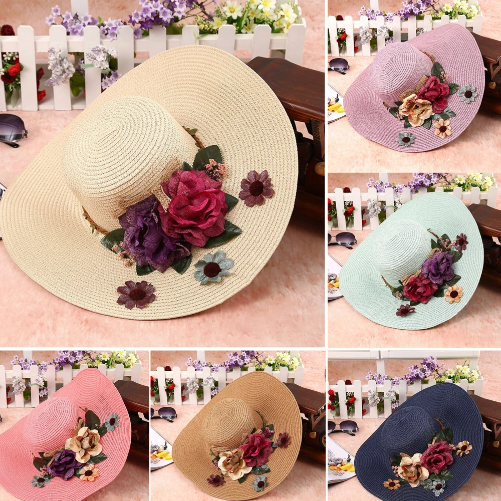 Sun Cap Wide Brim Colorful Flowers Temperament Adjustable Multicolor Floral Hat for Daily Wear