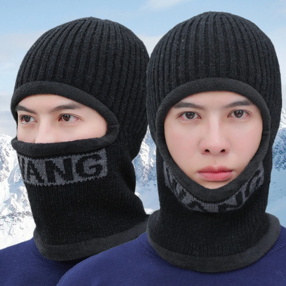 Winter Knitted Hat Ultra-Thick Windproof Solid Color Lint Free Washable Keep Warm Polyester Men One-Piece Thicken Knitted Hat Ear Face Cover for Male