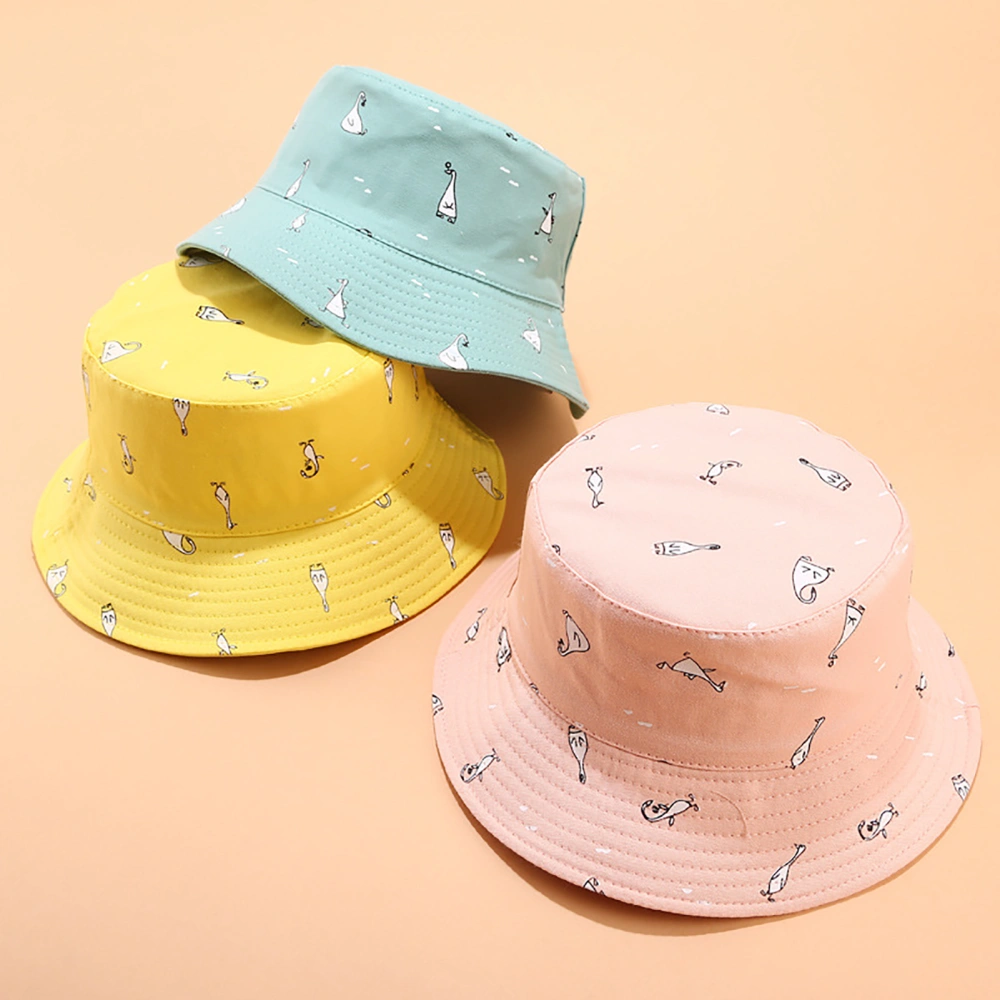 Women Cartoon Print Sun Hat Fisherman Cap Double-sided Bucket Outdoor Headwear