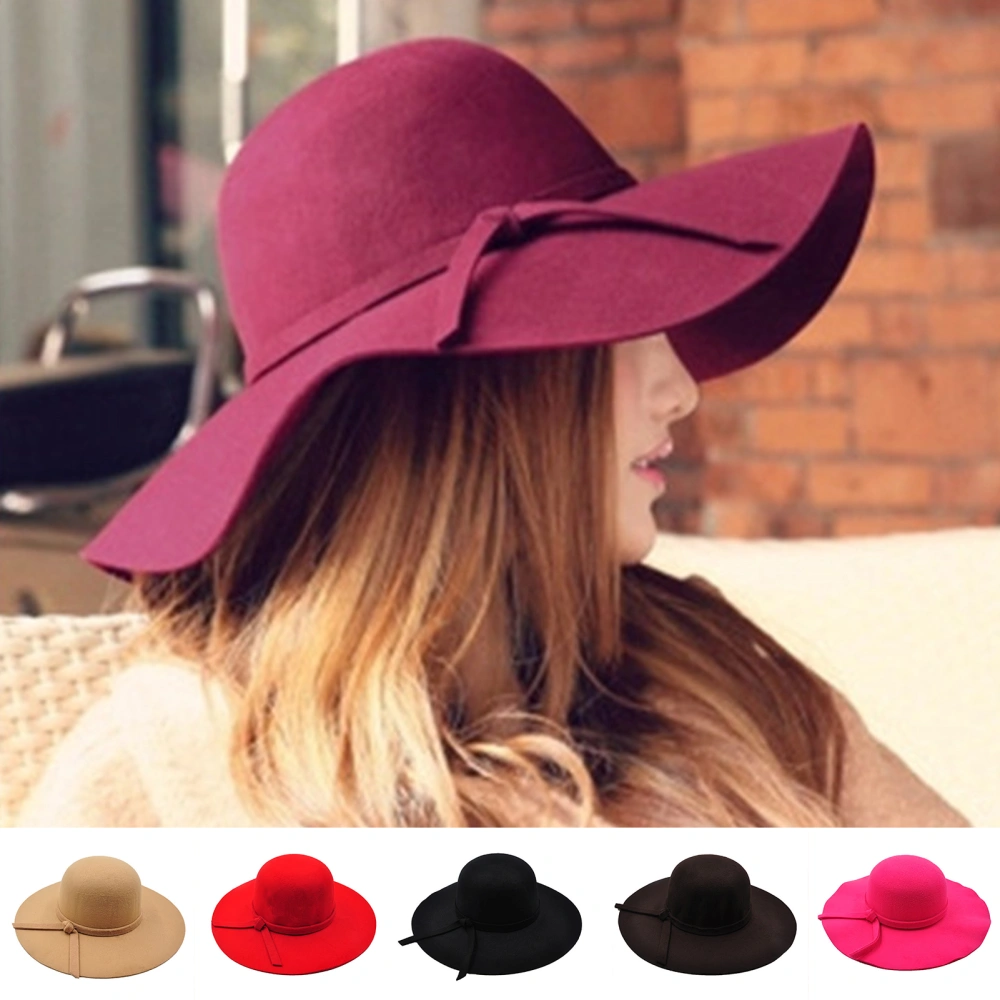 Sunscreen Round Warm Winter Hat Bowknot Wide Brimmed Woolen Beach Cap for Autumn Winter