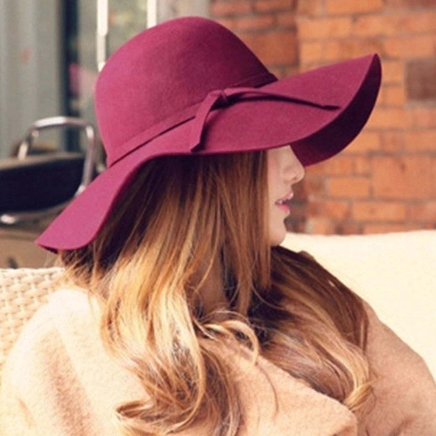 Sunscreen Round Warm Winter Hat Bowknot Wide Brimmed Woolen Beach Cap for Autumn Winter