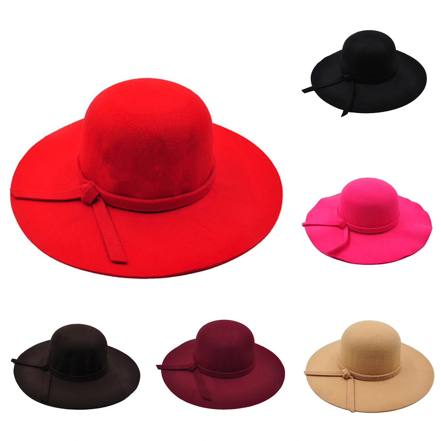 Sunscreen Round Warm Winter Hat Bowknot Wide Brimmed Woolen Beach Cap for Autumn Winter