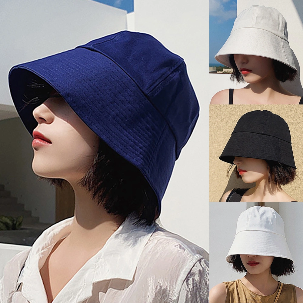 Solid Color Woman Girl Anti Sun Wide Brim Cover Face Fisherman Cap Bucket Hat