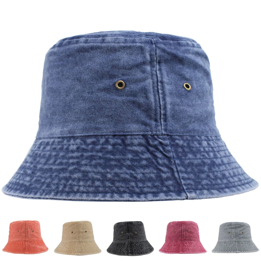 Windproof Sun Hat Breathable Denim Short Brim Fisherman Hat for Outdoor 