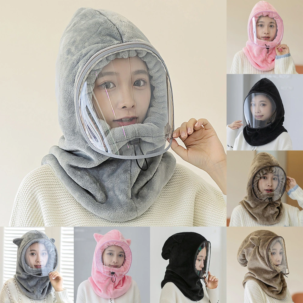 Eye-catching Women Hat Detachable Lens Solid Fleece Women Head Hood Cap for Winter