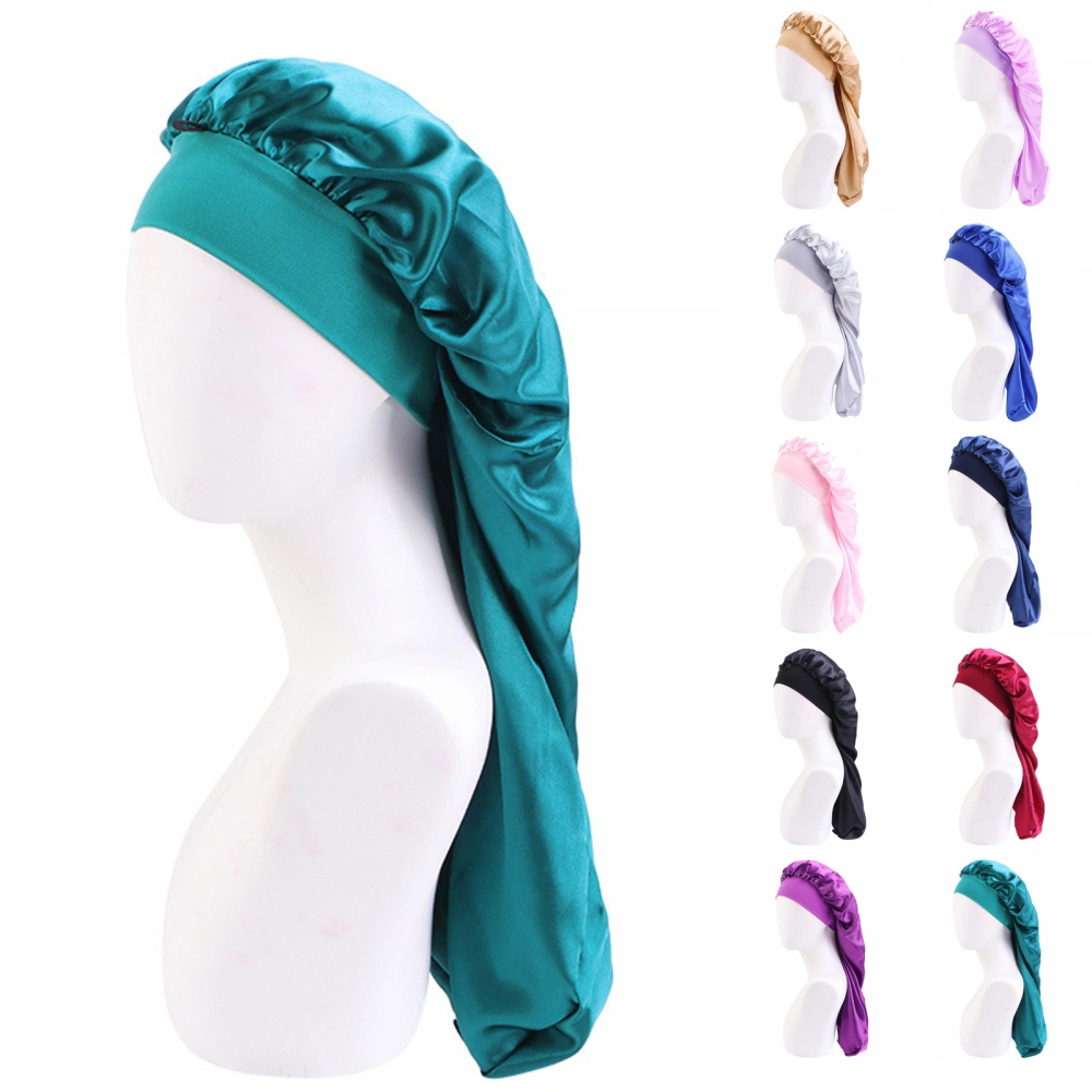 Faux Satin Wide Button Hair Bonnet Solid Color High Elastic Women Sleep Cap Hair Care