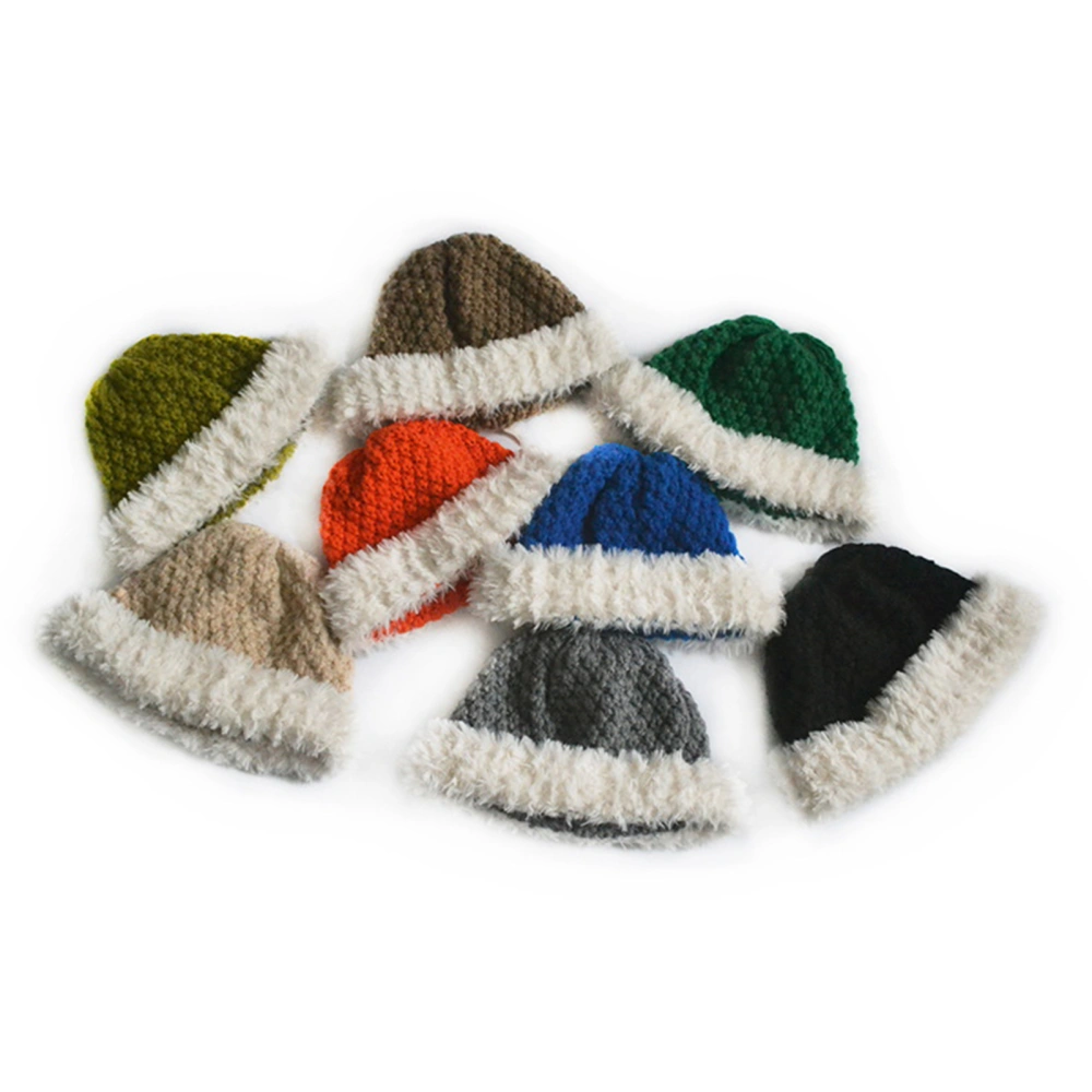 Patchwork Color Round Dome Brimless Knitting Hat Women Autumn Winter Warm Plush Stitching Beanie Hat Fashion Accessories