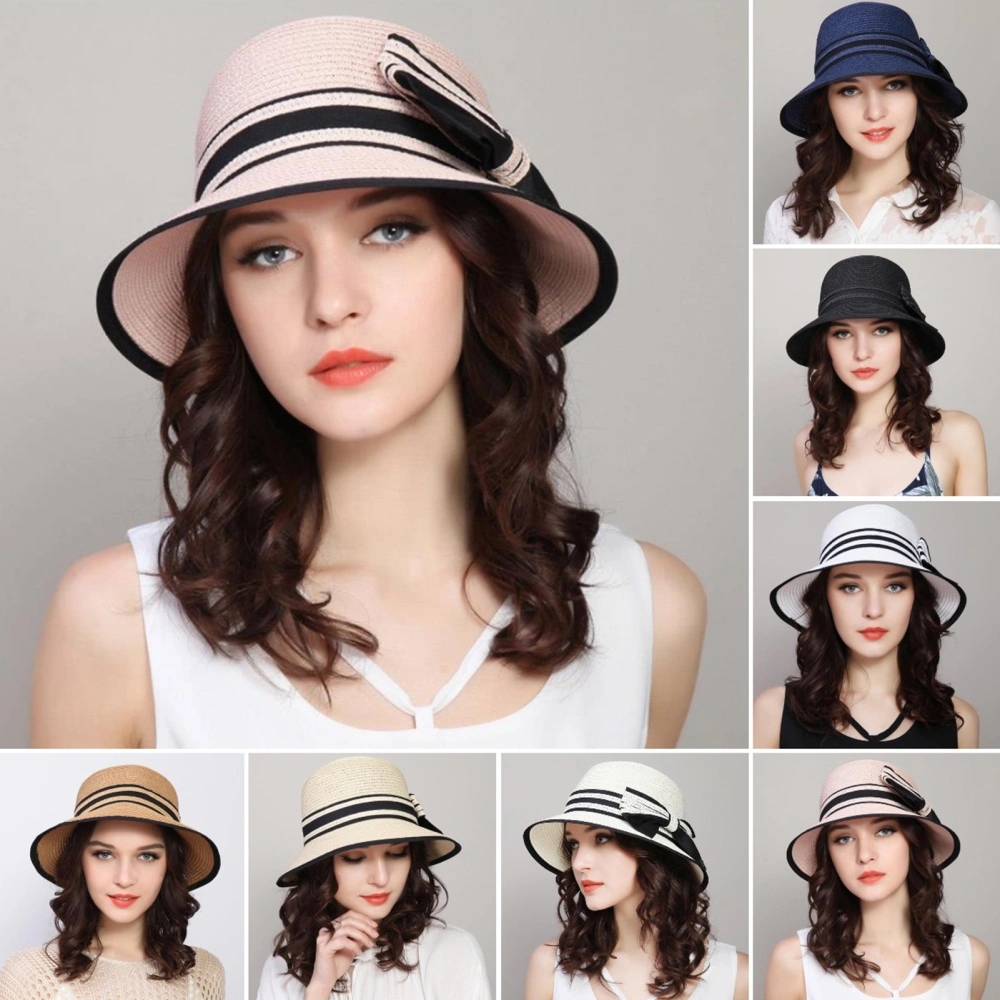 Women Sun Hat Contrast Color Breathable All Match Bow Decor Sunscreen Fisherman Hat Hearwear