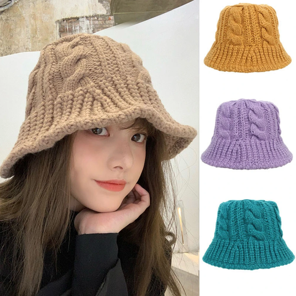 Fisherman Hat Breathable Twist Braid Solid Color Sun Protection Plush Bucket Cap for Winter