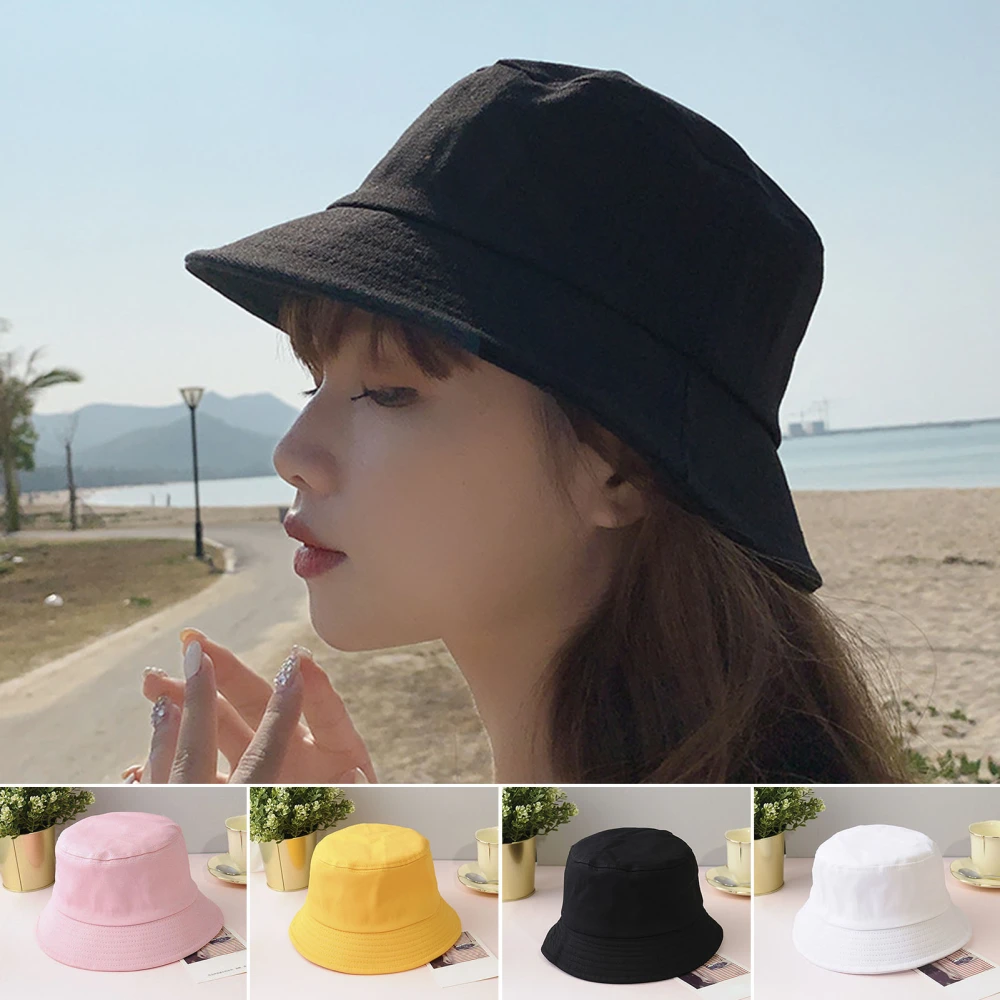 Wide Brim Round Dome Sunscreen Bucket Hat Unisex Summer Solid Color Fisherman Hat Fashion Accessories