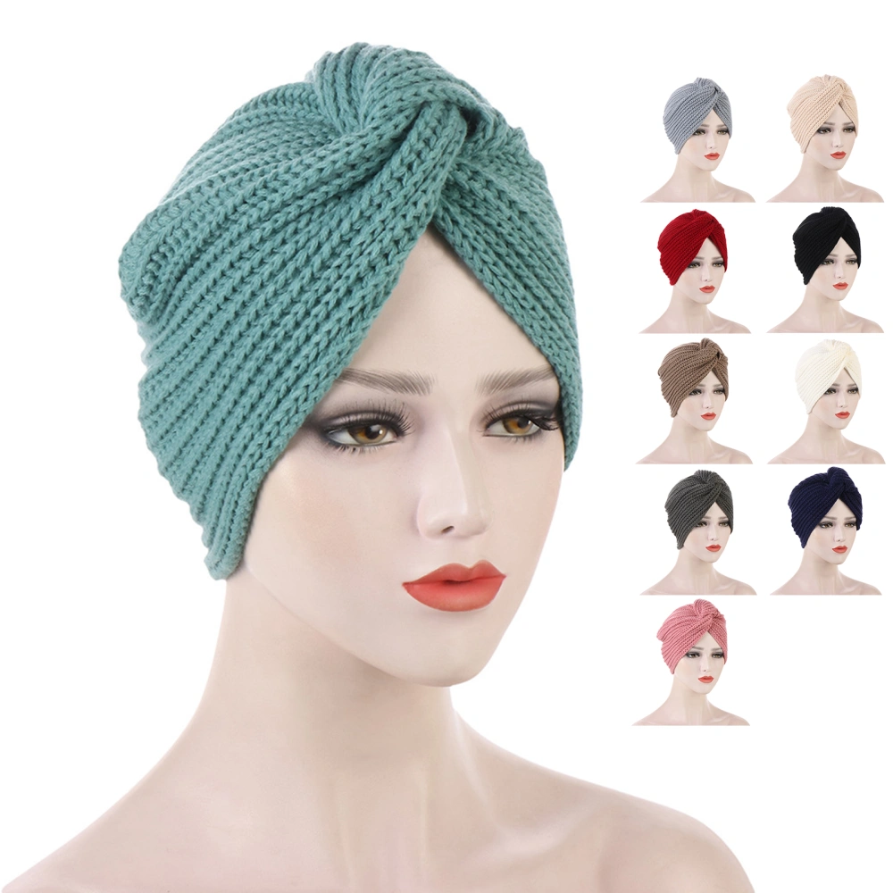 Turban Hat Solid Color Bohemian Elastic Comfortable Acrylic Fiber Women Knitted Indian Head Wrap for Outdoor