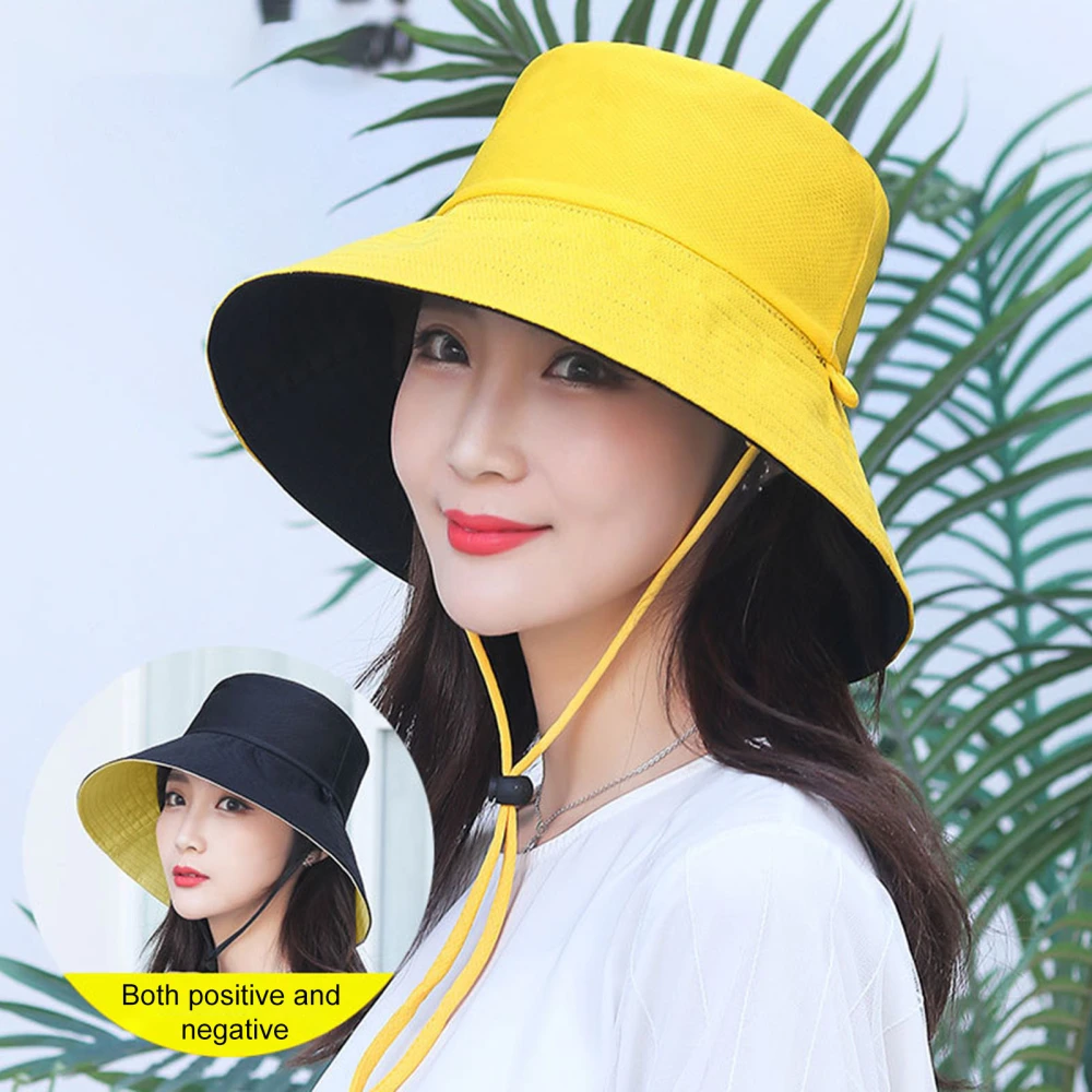 Women Fisherman Hat Round Shape Flat Top Solid Color Sunscreen Anti-UV Summer Hat Outdoor Supply 