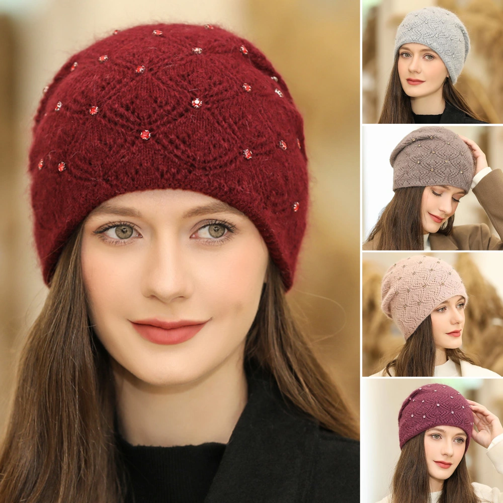 Women Winter Hat Slounchy Solid Color High Elasticity Ear Protection Knitted Warm Decorative Anti-shrink Casual Women Beanie for Holiday