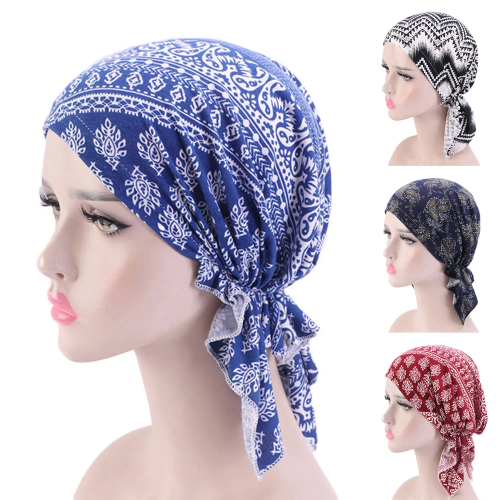 Classic Print Foldable Headscarf Cap Cotton Blend Ruffles Edge Stretchy Sleep Beanie Hair Accessories