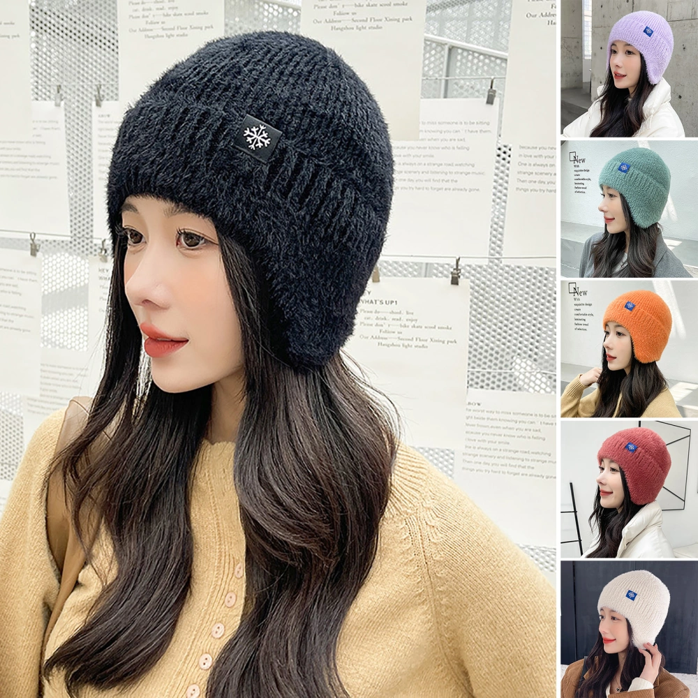 Earflap Brimless Thick Warm Beanie Hat Women Winter Candy Color Riding Knitted Cap Costume Accessories