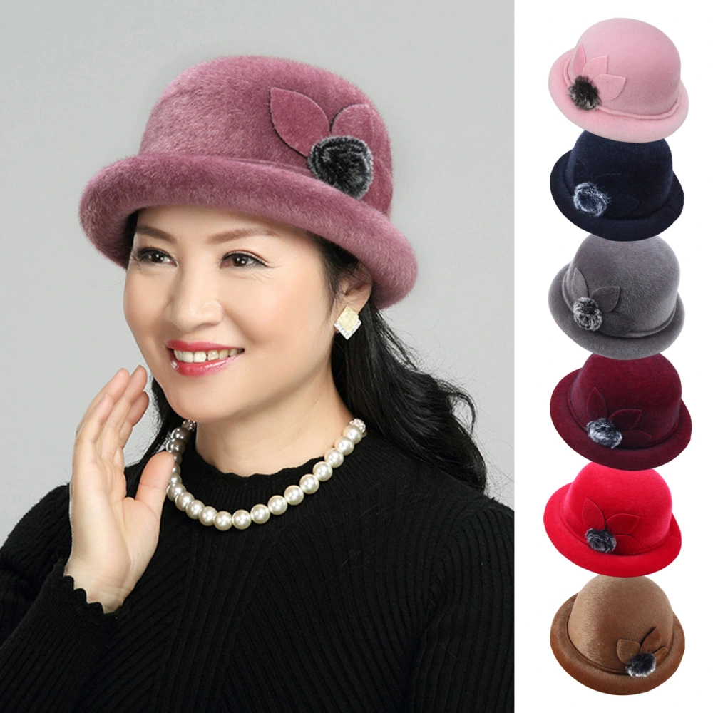 Women Winter Hat Elegant Solid Color Windproof Flower Embellished Ultra-Thick Keep Warm Comfortable Autumn Winter Imitation Fur Hat Basin Caps for Lady