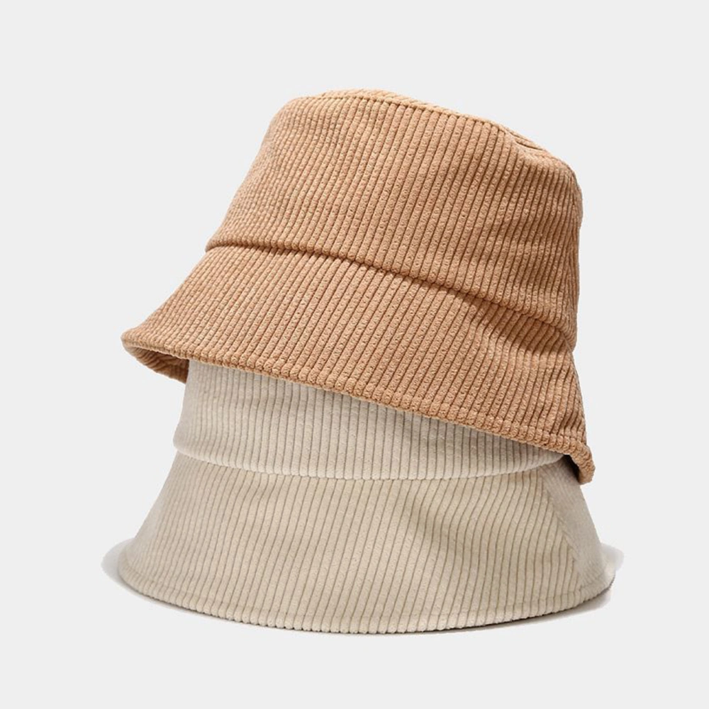 Bucket Hat Wide Brim Stylish Korean Style Casual Corduroy Couple Cap for Daily Wear