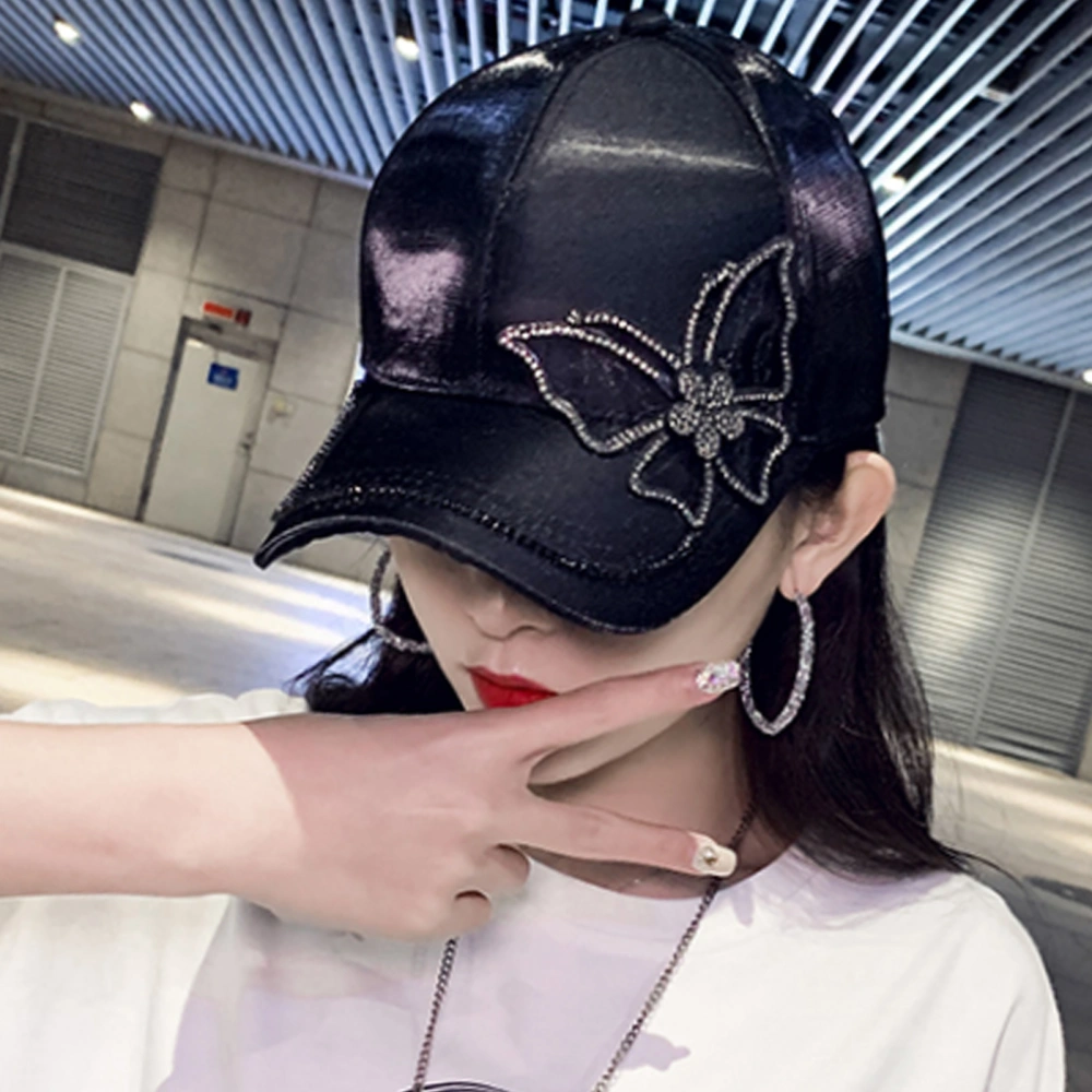 Women Hat Butterflies Ponytail Hole Hip Hop Embroidery Extended Brim Peaked Hat Female Headwear