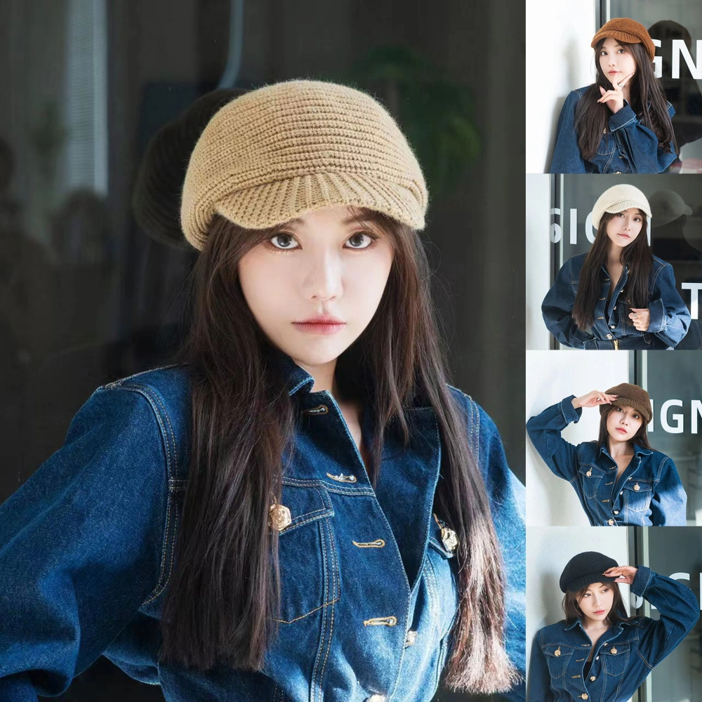 Peaked Cap British Style Retro Knitted Classic Solid Color Women Casual Newsboy Cabbie Painter Hat Autumn Winter Supplies