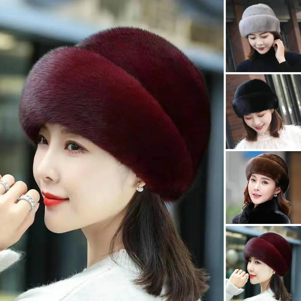 Imitation Fur Hat Solid Color Windproof Ultra-Thick Ear Protection Non-Fading Keep Warm Comfortable Casual Women Faux Fur Winter Warmer Hat Gift for Lady