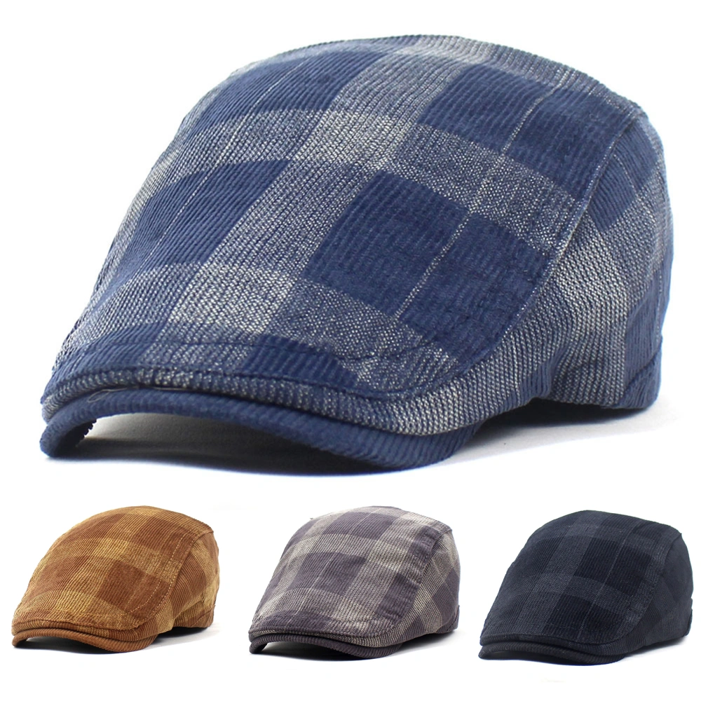 Newsboy Cap Retro Plaid Thick Soft Breathable Keep Warm Comfortable Autumn Winter Men Beret Flat Hat for Hunting