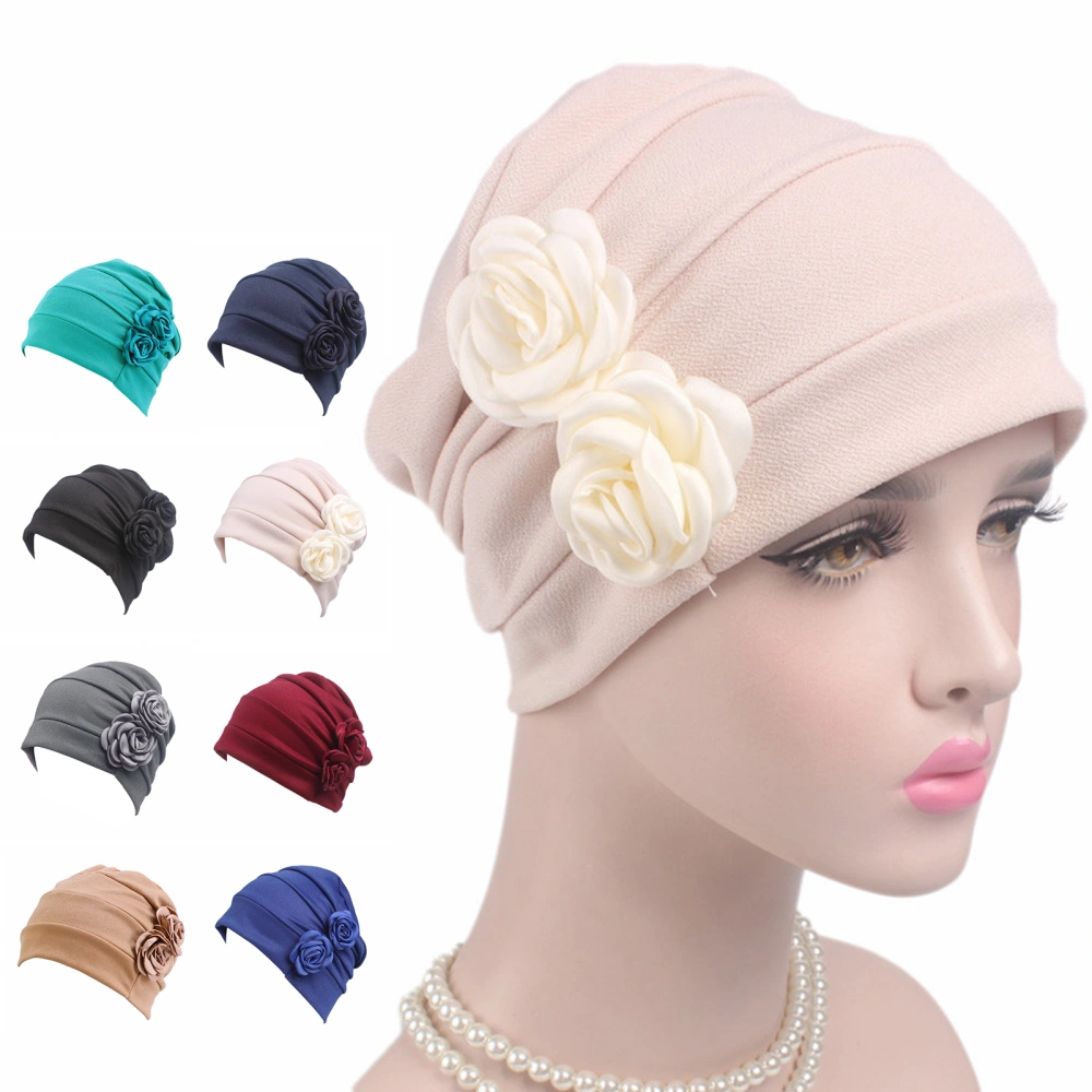 Women Hat No Brim Wind-proof Comfortable Touch Good Stretchy Flower Design Keep Warm Breathable Women Soft Comfy Beanie Hat Daily Wear