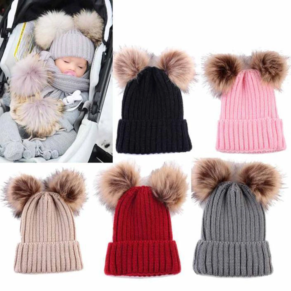 Newborn Kids Baby Boy Girl Hat Winter Warm Fluffy Ball Crochet Knit Beanie Cap