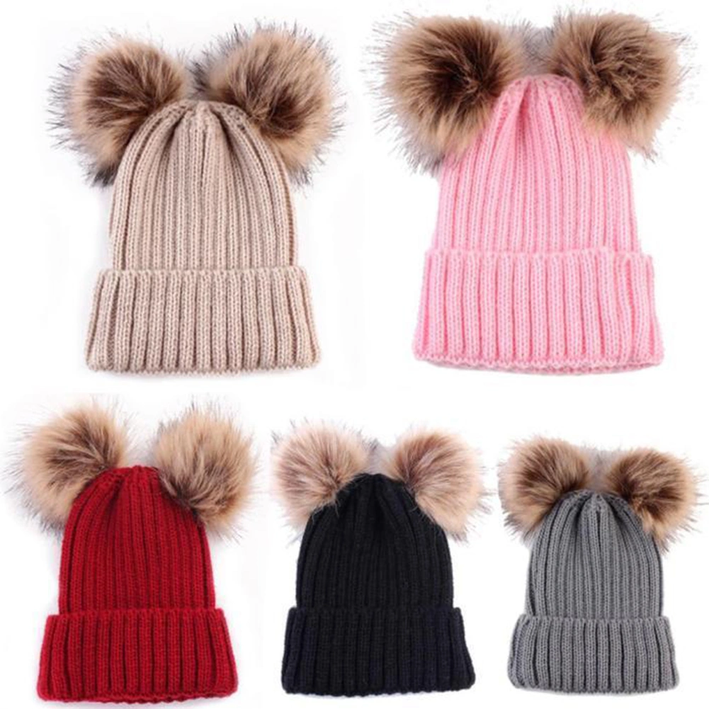 Newborn Kids Baby Boy Girl Hat Winter Warm Fluffy Ball Crochet Knit Beanie Cap