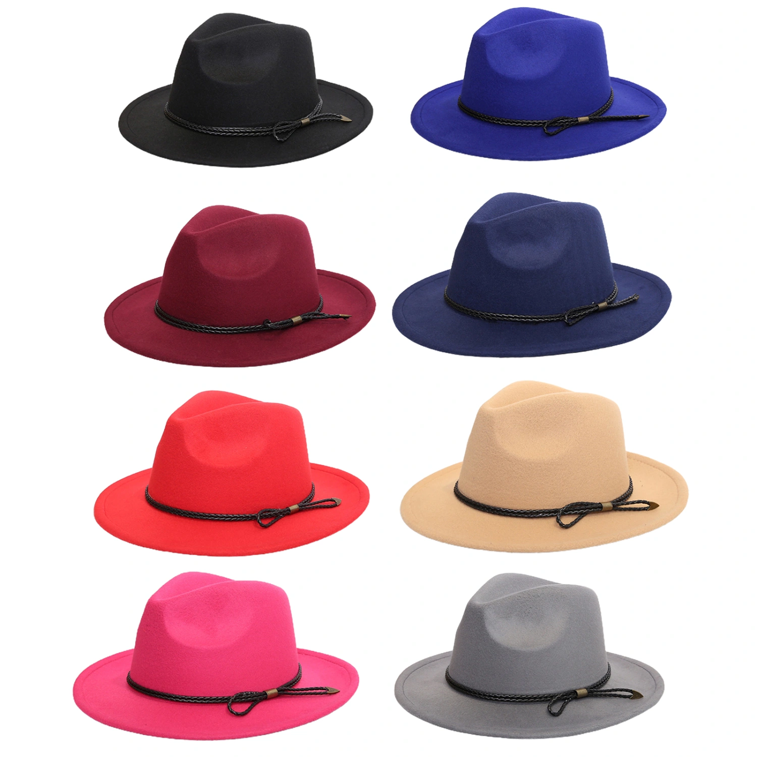 Winter Men Floppy Vintage Solid Color Wide Brim Belt Cap Bowler Fedora Hats