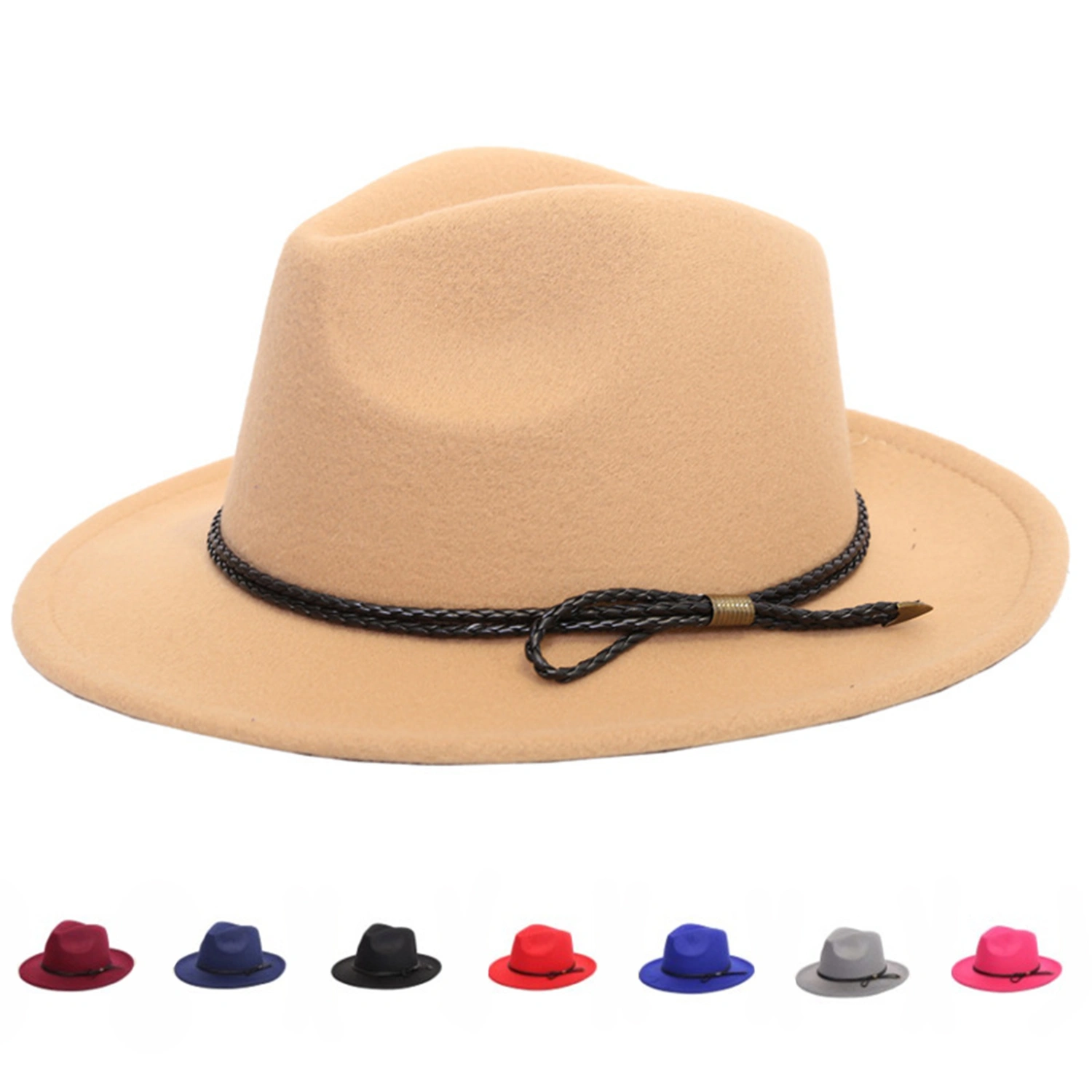 Winter Men Floppy Vintage Solid Color Wide Brim Belt Cap Bowler Fedora Hats