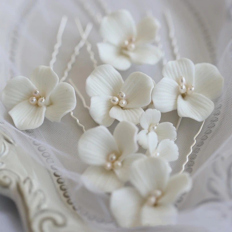 White Ceramic Flower Hair Fork Simple Big Flower