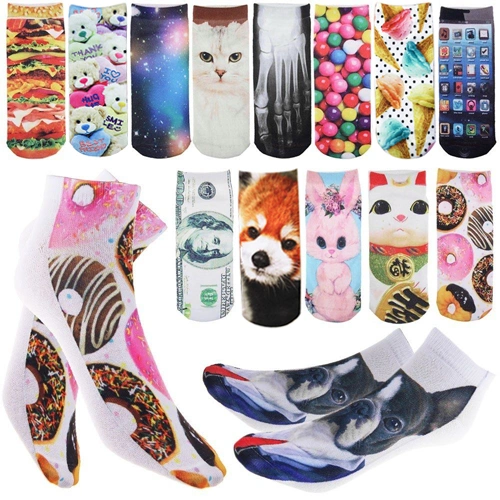 Men\'s Women\'s Cute 3D Cartoon Animals Food Printed Low Cut Ankle Socks Gift