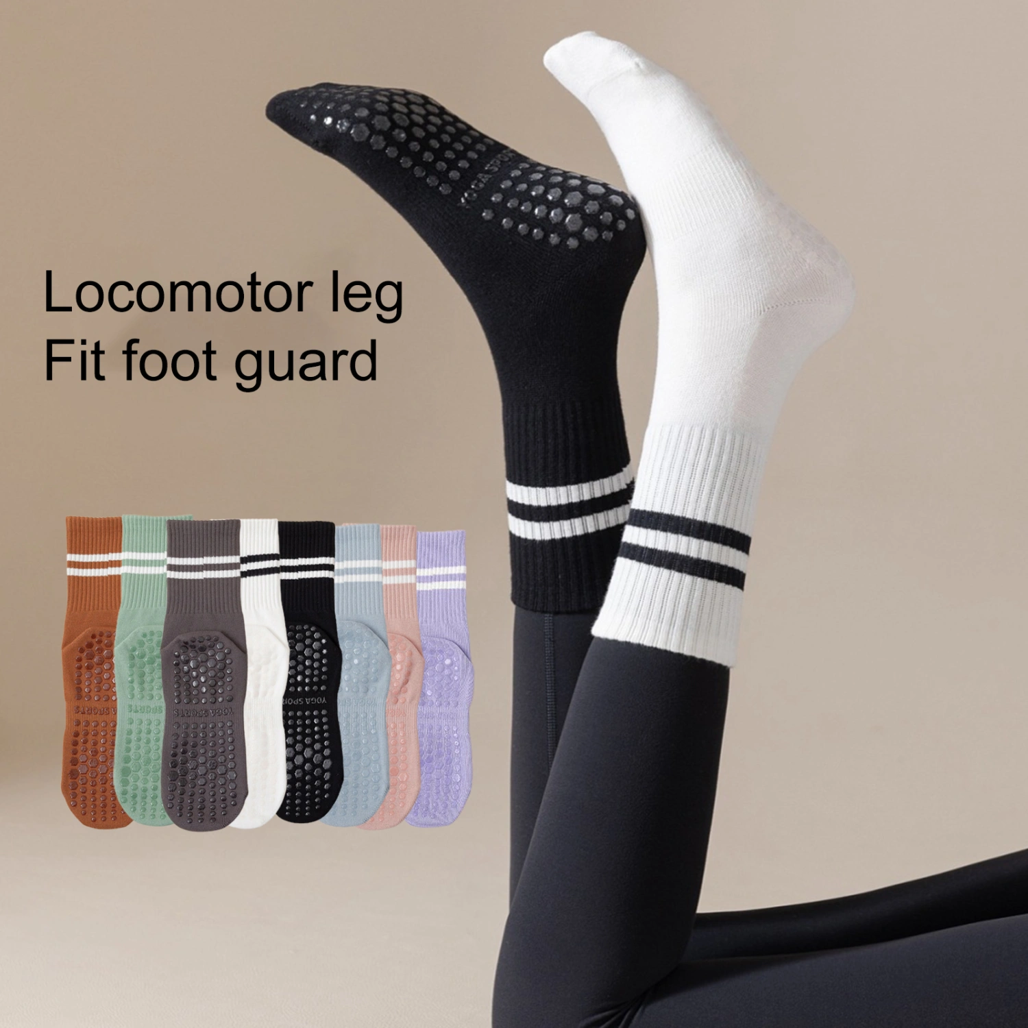 1 Pair Women Sports Socks Striped Elastic Breathable Knitted Anti-slip Sweat Absorption Cotton Contrast Color Lady Pilates Socks Women Footwear