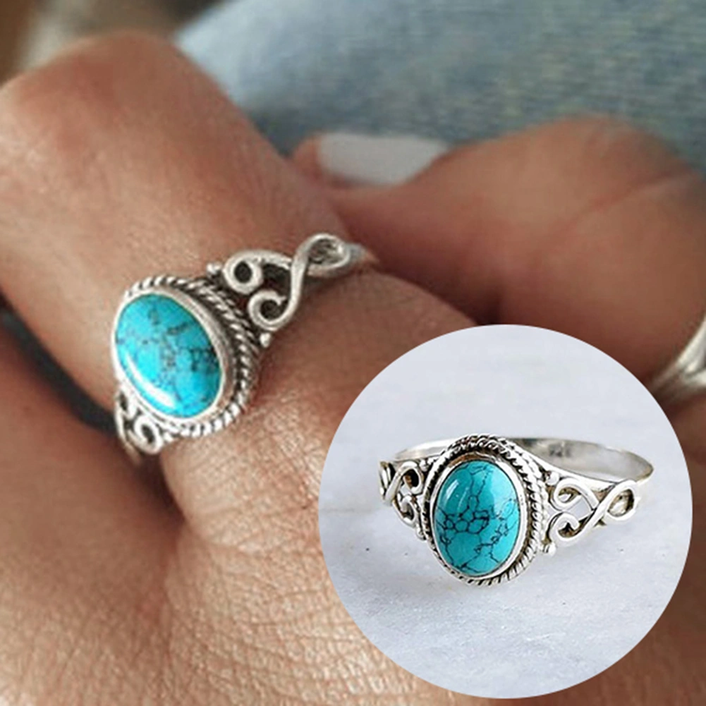 Antique Turquoise Natural Gemstone Bride Wedding Engagement Vintage Ring Gift