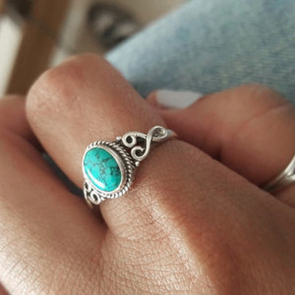 Antique Turquoise Natural Gemstone Bride Wedding Engagement Vintage Ring Gift