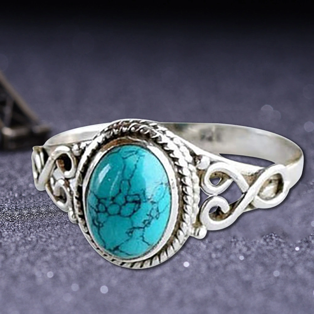 Antique Turquoise Natural Gemstone Bride Wedding Engagement Vintage Ring Gift