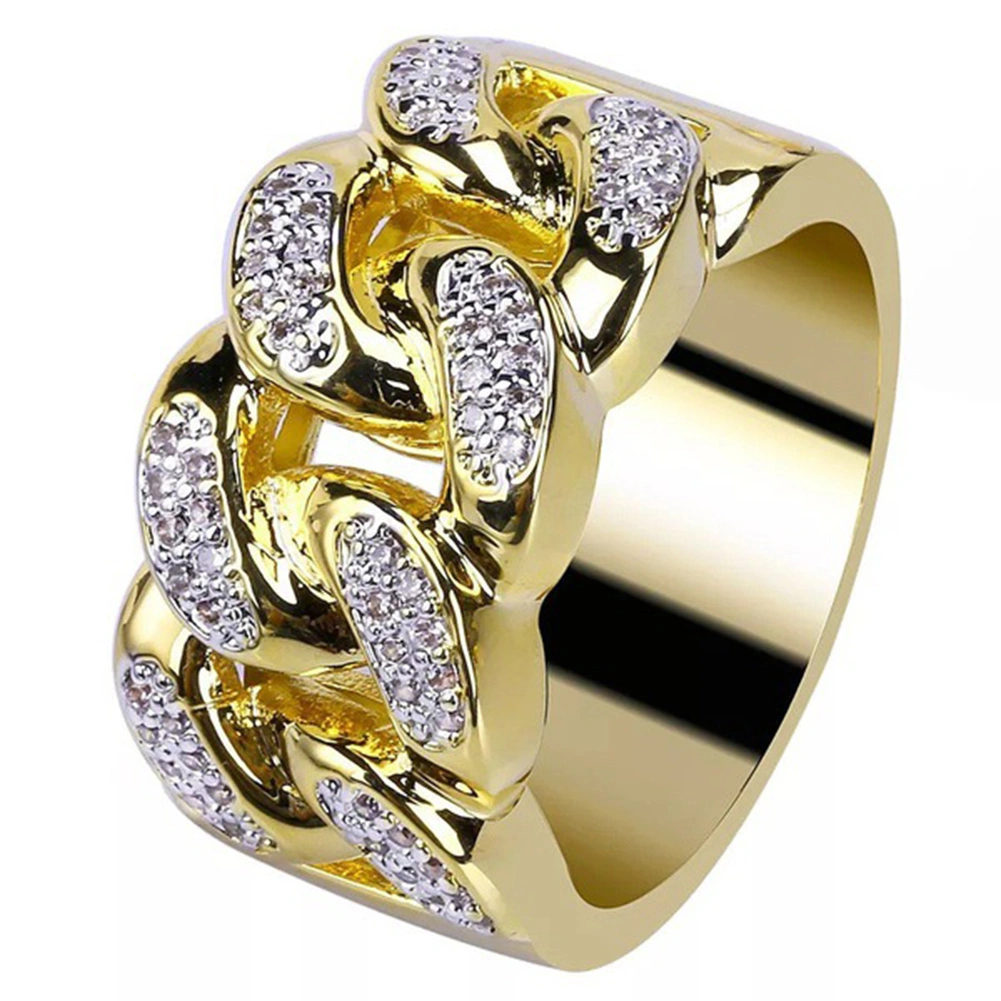 Luxury Hollowed Buckle Rhinestone Wide Ring Men Jewelry Party Banquet Decor