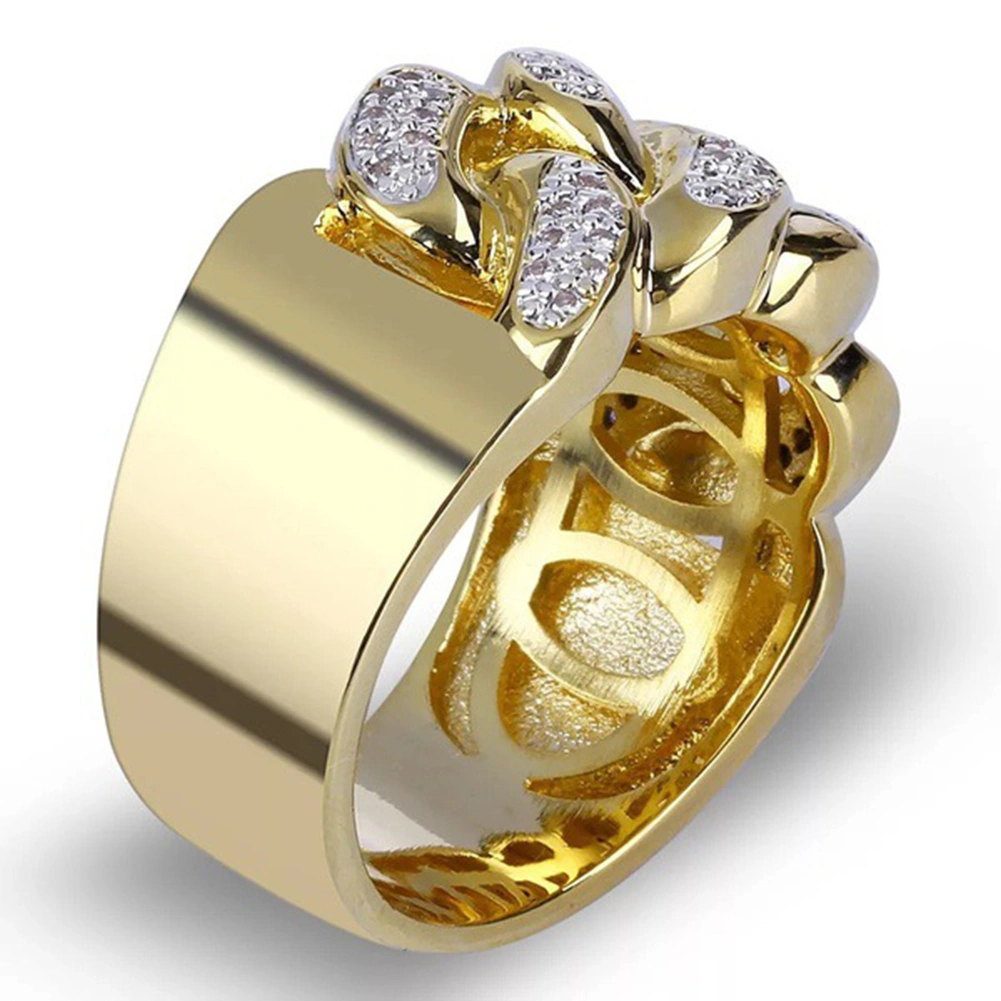 Luxury Hollowed Buckle Rhinestone Wide Ring Men Jewelry Party Banquet Decor