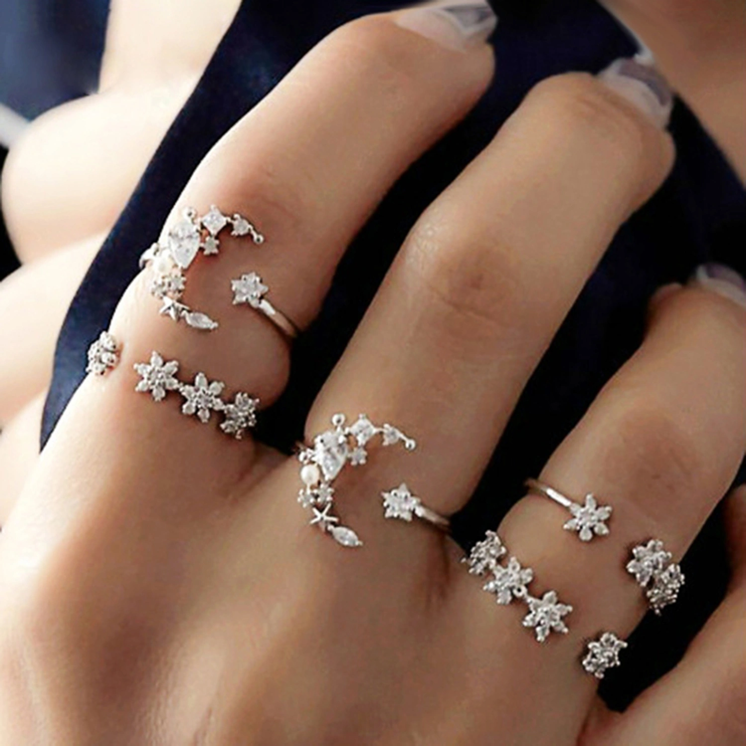5Pcs Ring Lightweight Rhinestones Alloy Alloy Finger Ring for Club