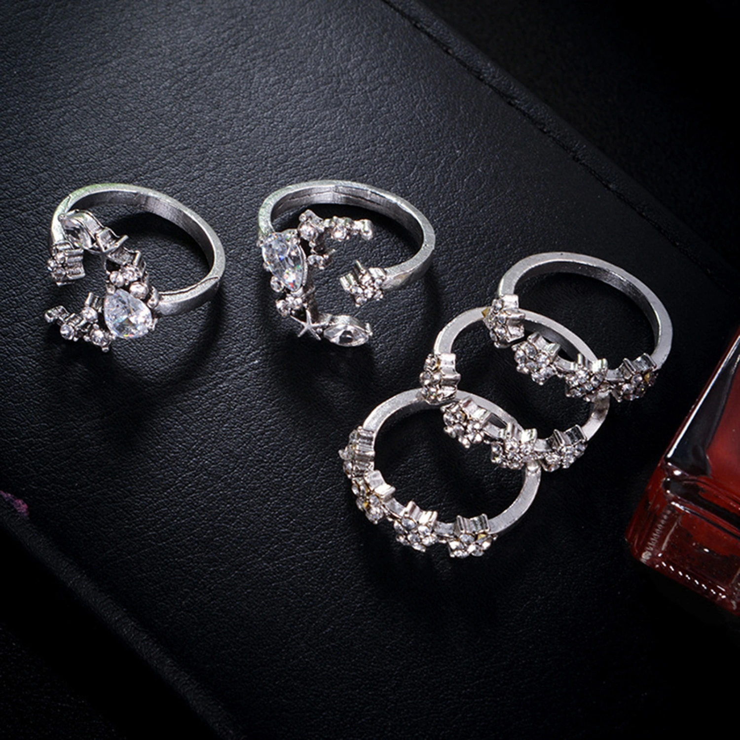 5Pcs Ring Lightweight Rhinestones Alloy Alloy Finger Ring for Club