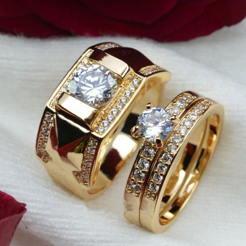 Fashion Rhinestone Men Women Engagement Wedding Ring Couple Finger Jewelry Gift