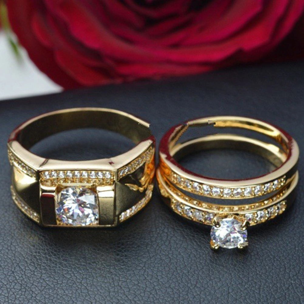 Fashion Rhinestone Men Women Engagement Wedding Ring Couple Finger Jewelry Gift
