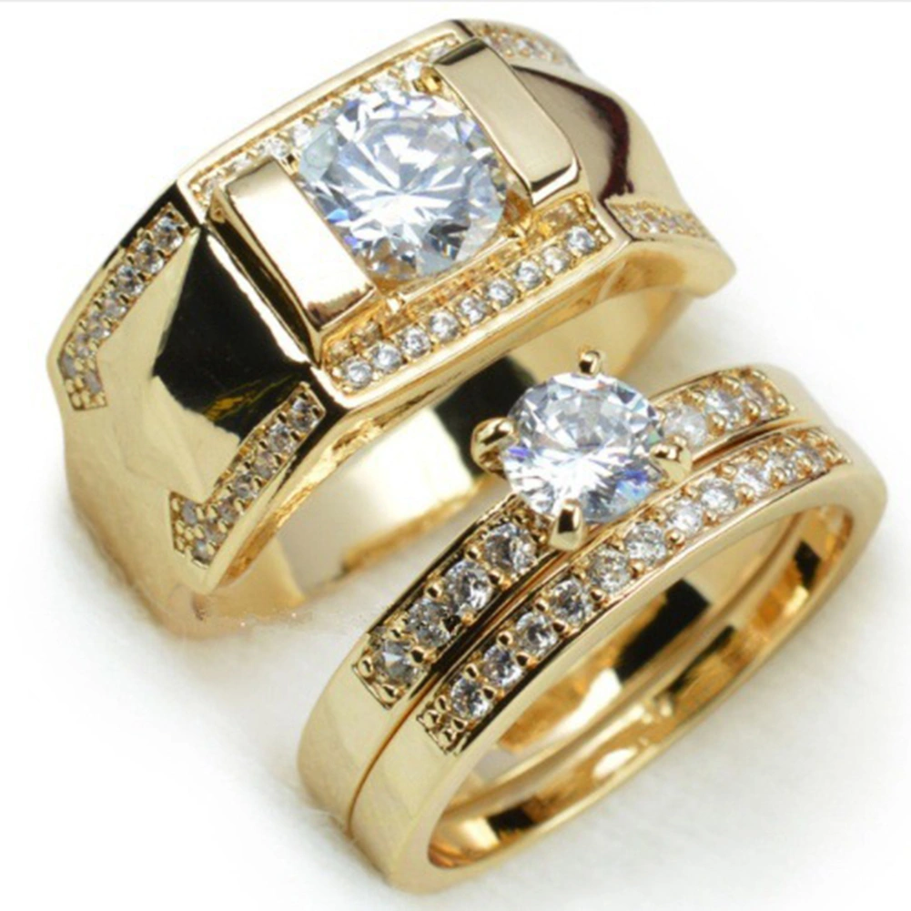 Fashion Rhinestone Men Women Engagement Wedding Ring Couple Finger Jewelry Gift