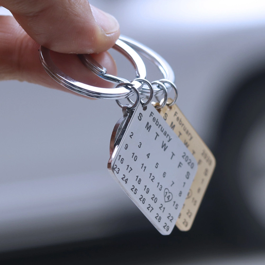 Round Heart Square Pendant Calendar Keychain Key Ring Holder Valentine Day Gift