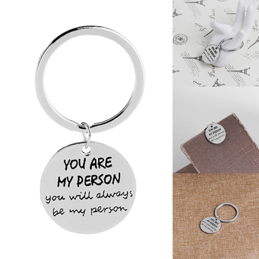 You Are My Person Letter Carving Round Pendant Key Ring Friendship Gift Keychain